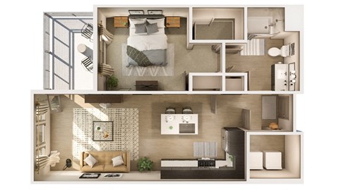 Floor plan for 1 bed, 1 bath, 782 sqft